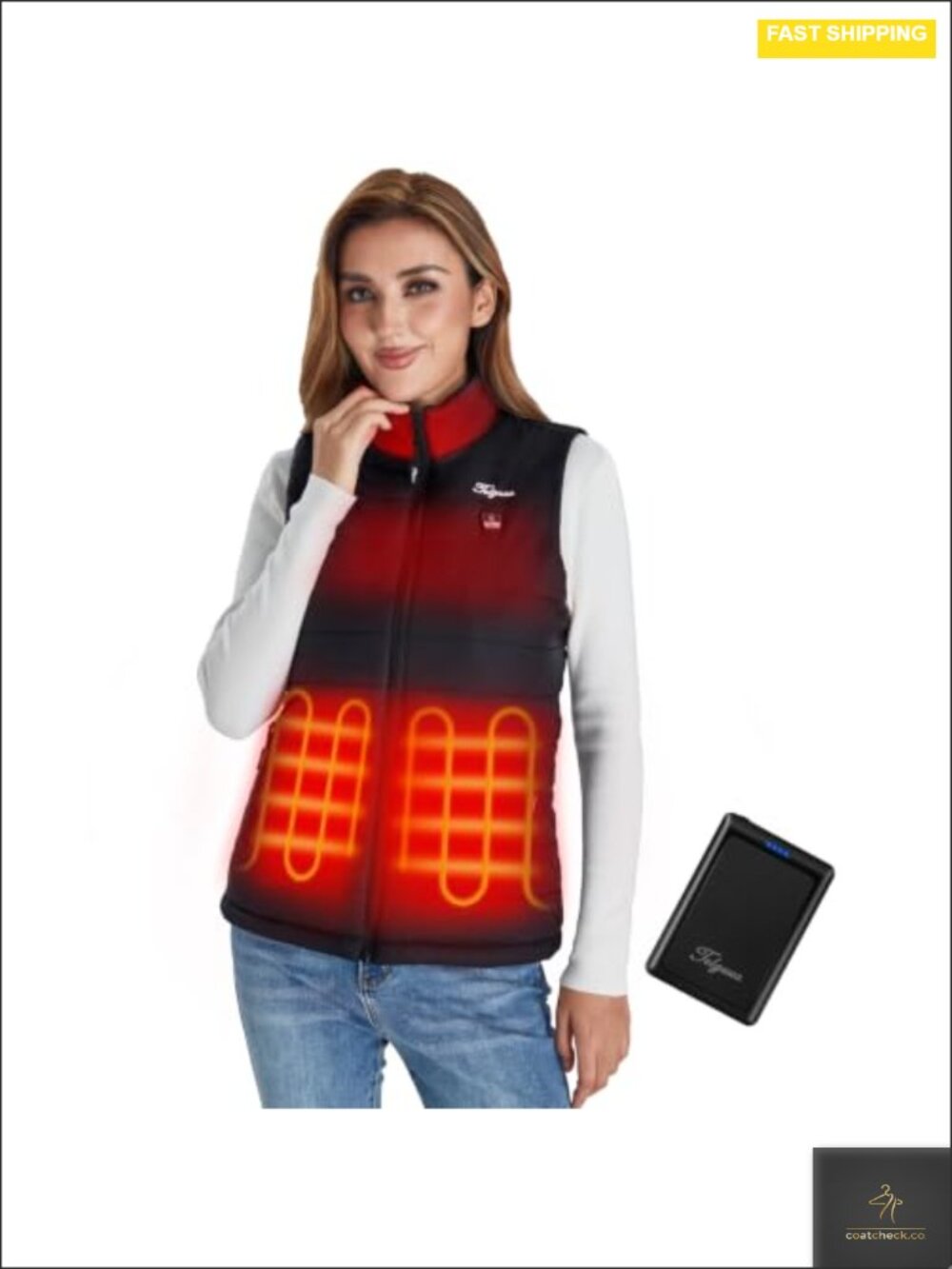Heated Vest Women Sleeveless Quilted Polyester Zip Front Rechargeable Battery